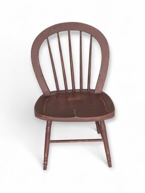 Brown Vintage Wooden Spindle Back Doll Chair READ
